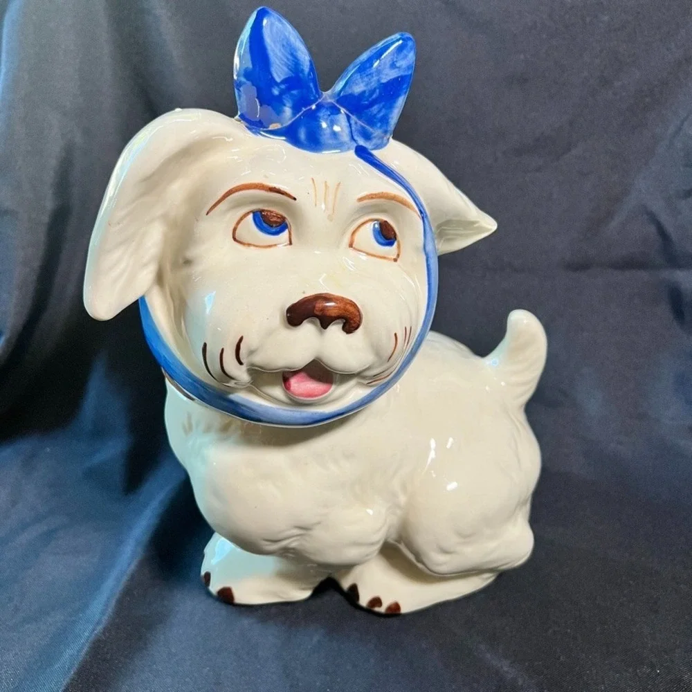 Shawnee Pottery Mugsy Dog Cookie Jar w/ Salt & Pepper Shakers AS IS REPAIRED BOW